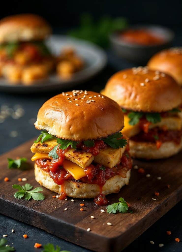 Cheesy Schezwan Paneer Sliders